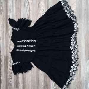 Free People Black Cotton  Casual Sundress with Flutter Sleeves